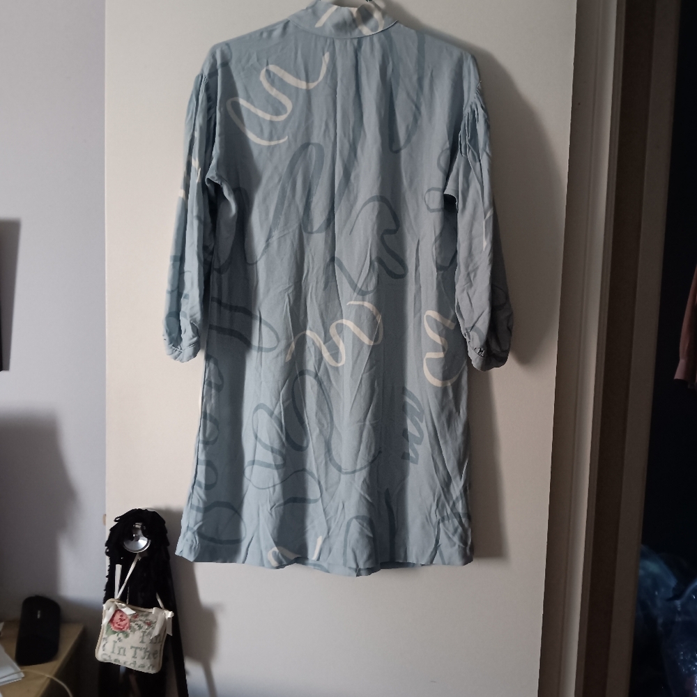 EVE GRAVEL Pale Blue + White Viscose Mini Dress S - Picture 2 of 4